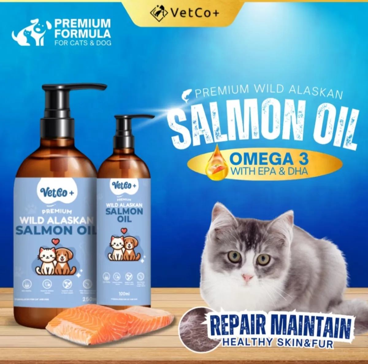روغن ماهی سالمون وحشی آلاسکا VetCo (پریمیوم)