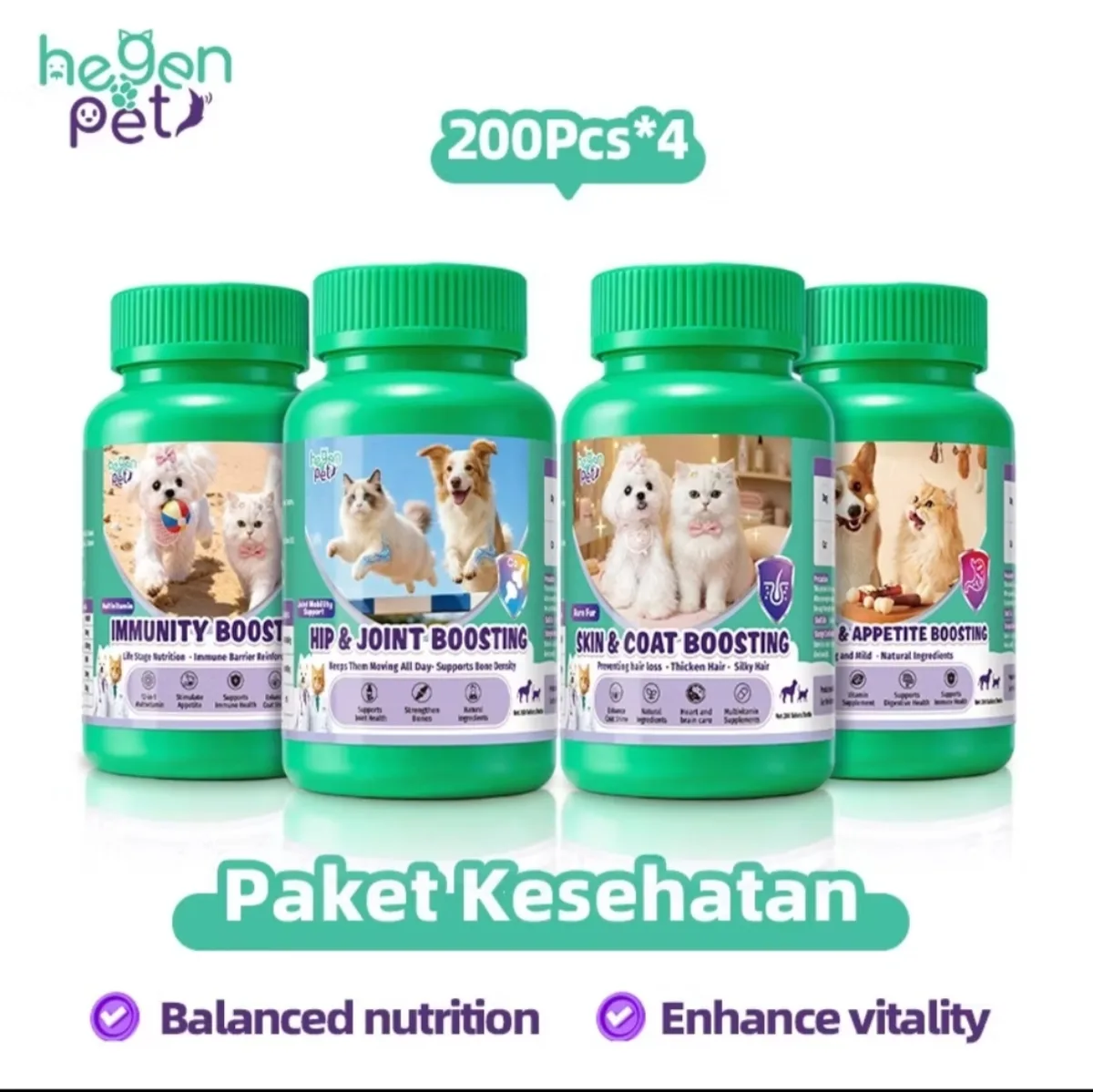 مولتی ویتامین سگ و گربه چهار قوطی با هم Hegen-Pet